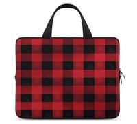 Laptop Bag Ultrathin Red Black Plaid Pattern Printing Laptop Carrying Case Portability Messenger Bags For Work Travel, Style, 12 Inch