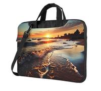 Laptop Bag Waterproof Portable Laptop Sleeve Case Sunset View On The Beach Shore Messenger Shoulder Bag Briefcase Messenger Bag W/Strap Handle, Black, 13 inch