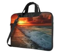 Laptop Bag Waterproof Portable Laptop Sleeve Case The Beach Sunset Messenger Shoulder Bag Briefcase Messenger Bag W/Strap Handle, Black, 14 inch