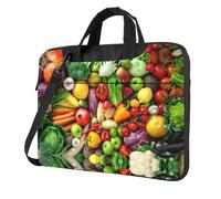 Laptop bag with fresh fruit and vegetable print, adjustable shoulder strap and hidden handle, makes your everyday life easier, blackone, 14 inch