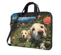 Laptop Bag with Unique Puppies Playing On The Lawn Pattern Light and Easy To Carry for Business Trips Work and Study, Black, 14 inch