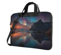 Laptop Bag with Unique Snow Mountain Aurora Pattern Light and Easy To Carry for Business Trips Work and Study, Black, 14 inch