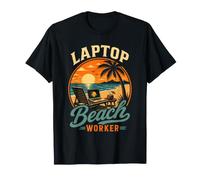Laptop Beach Worker Remote Freedom Lifestyle Society Co T-Shirt