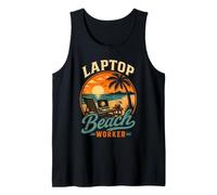 Laptop Beach Worker Remote Freedom Lifestyle Society Co Tank Top