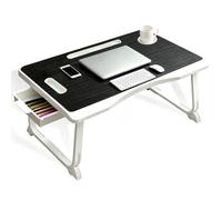 Laptop Bed Desk, Bed Table with Foldable Legs, Cup Slot, Drawer, for Laptop, Reading, Writing, Eating & Watching Movies on Bed, Sofa, or Floor, Office and Home (Black)