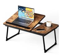 Laptop Bed Table,Bed Desk with Foldable Legs & Cup Slot, Folding Table Adjustable Trays, Reading Book Holder Notebook Stand Laptop Tray for Bed, Sofa,Terrace,Carpet,Rustic Brown