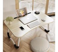 Laptop Bed Table Lap Standing Desk, Sofa Breakfast Bed Tray Folding Laptop Lap Desk Cup Holder Notebook Stand Legs 60 * 40 * 26cm (White)