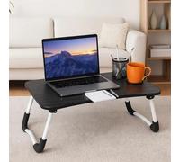 Laptop Bed Table Lap Standing Desk, Sofa Breakfast Bed Tray Folding Laptop Lap Desk Cup Holder Notebook Stand Legs 60 * 40 * 26cm (Black)