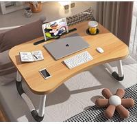 Laptop Bed Table Lap Standing Desk, Sofa Breakfast Bed Tray Folding Laptop Lap Desk Cup Holder Notebook Stand Legs 60 * 40 * 26cm (Brown)