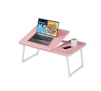 Laptop Bed Table, Laptop Bed Desk with Foldable Legs & Cup Slot, Adjustable Trays, Book Holder Notebook Stand Tray for Bed,Sofa,Pink