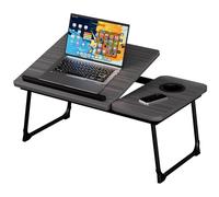Laptop Bed Table, Laptop Bed Desk with Foldable Legs & Cup Slot, Adjustable Trays, Reading Book Holder Notebook Stand Laptop Tray for Bed, Sofa,Terrace,Carpet, Black
