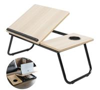 Laptop Bed Table, Laptop Tray with Adjustable Angle, with Foldable Legs & Cup Slot, Reading Holder Stand Breakfast Bed Tray,Portable Laptop Stand for Sofa, Bed, Terrace, Balcony (White Maple)