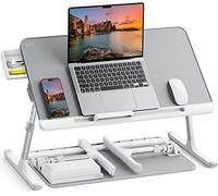 Laptop Bed Table, SAIJI 100% Eco-friendly wooden planks, Laptop Stand with Drawer, Folding Legs, 40kg Load, Angle Height Adjustable, Reading, Eating on Bed, Sofa (Grey 23.6 * 12.6in)