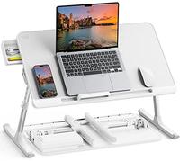 Laptop Bed Table, SAIJI 100% Eco-friendly wooden planks, Laptop Stand with Drawer, Folding Legs, 40kg Load, Angle Height Adjustable, Reading, Eating on Bed, Sofa, Laptop Lap Desk (White 23.6*12.6in)
