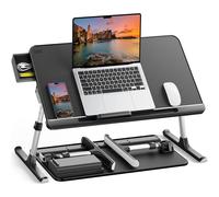 Laptop Bed Table, SAIJI 100% Eco-friendly wooden planks, Laptop Stand with Drawer, Folding Legs, 40kg Load, Angle Height Adjustable, Reading, Eating