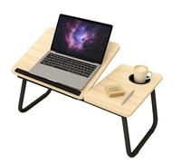 Laptop Bed Table with Foldable Legs & Cup Holder - Adjustable Folding Laptop Desk for Bed, Sofa, Floor or Office - Portable Lap Desk Tray with Book & Notebook Stand (White)
