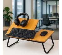 Laptop Bed Table with Foldable Legs & Cup Holder - Adjustable Folding Laptop Desk for Bed, Sofa, Floor or Office - Portable Lap Desk Tray with Book & Notebook Stand (Brown)