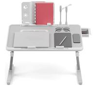 Laptop Bed Table with Storage Drawer,Bookshelf,USB Lights & Fan,Protable Lap Bed Desk with Adjustable Heights and Angles,Folding Lap Tray for Couch/Bed/Sofa/Floor Use