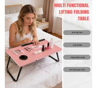 Laptop Bed Tray Foldable Portable Breakfast Table Sofa Desk Computer Stand Notebook Stand with Cup Holder Reading Lap Desk Bed Desk Pink