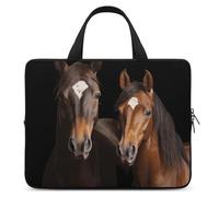 Laptop Carrying Case 17inch Two Horses Standing on Black Background Laptop Bag for Men Women Computer Bag Messenger Bag for Work, Two Horses Standing on Black Background, 17inch, Two Horses Standing