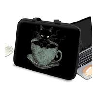 Laptop Carrying Case Sleeve 17 inch with Handle and Zipper, Tablet Case Laptop Cover Briefcase Portable Tote Bag for Men Women, Black Cat Coffee Cup
