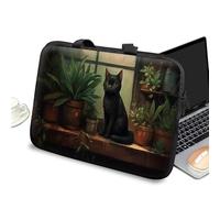 Laptop Carrying Case Sleeve 17 inch with Handle and Zipper, Tablet Case Laptop Cover Briefcase Portable Tote Bag for Men Women, Black Cat on Window Sill