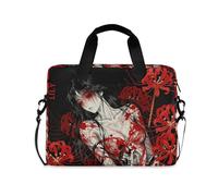 Laptop Case Portable Crossbody Messenger with Handle and Shoulder Strap 15.6 inch Computer Bag Retro Spider Lily Gothic Japanese Woman