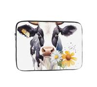 Laptop Case Sleeve 17 Inch, Slim Protective Travel Carrying Case Waterproof Briefcase Bag Watercolor Cow and Daisy Flower Lightweight Laptop Bag for Travel Business Office
