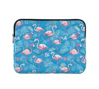 Laptop Cases 13-14 Inch Soft, Flamingo Pattern on Blue Background, Computer Bags with Zipper for Work Journey