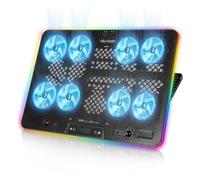 Laptop Cooling Pad, 8-Fan Adjustable Laptop Cooler with RGB LED Display | 7-Level Height Stand for 12-17 Inch Notebook Quiet, Dual USB Ports & Phone Holder, Manual Speed Control