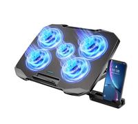 Laptop Cooling Pad, Laptop Cooler with 3&5 Quiet Cooling Fans with Phone Holder for 12-17.3 Inch Laptops, Anti-slip Baffles, 5 Height & Fan Speed Adjustable, 2 USB Port & Blue Led Light (5fans)