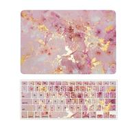 Laptop Cover Case Compatible with MacBook Pro 15 inch with Retina Display Model A1398 Released in 2015 2014 2013 2012, 3D Painted Plastic Protective Hard Shell Case & Keyboard Cover, Pink Gold