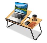 Laptop Desk, 5-Level Adjustable Height Laptop Bed Table with Foldable Legs & Cup Slot, Reading Holder, Lap Desk Tray Notebook Stand Breakfast Bed Tray Book Holder for Sofa,Terrace, Balcony (Wooden)