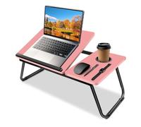 Laptop Desk, 5-Level Adjustable Height Laptop Bed Table with Foldable Legs & Cup Slot, Reading Holder, Lap Desk Tray Notebook Stand Breakfast Bed Tray Book Holder for Sofa,Terrace, Balcony (Pink)