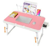 Laptop Desk for Bed, Adjustable Height Laptop Bed Table, Foldable Lap Desk with USB Charge Port, Desktop Card Slot, Side Drawer, Book Shelf, Portable Lap Tray for Eating Reading Working Sofa & Floor