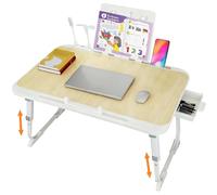 Laptop Desk for Bed, Adjustable Height Laptop Bed Table, Foldable Lap Desk with USB Charge Port, Desktop Card Slot, Side Drawer, Book Shelf, Portable Lap Tray for Eating Reading Working Sofa & Floor