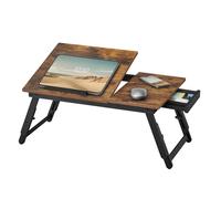 SONGMICS Bed Laptop Table, Bed Desk with Adjustable Angle and Height, Foldable Stand for Laptop up to 15.6 Inches, for Working Reading Breakfast, Bamboo Legs, Drawer, Rustic Brown LLD105B01