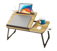 Laptop Desk, Laptop Bed Table with Foldable Legs, Cup Holder, Storage Drawer and USB Charging Port, Lap Desk Suitable for Work, Reading, Writing, Breakfast (Log color)