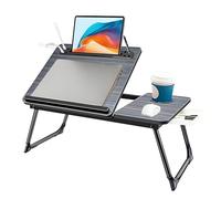 Laptop Desk, Laptop Bed Table with Foldable Legs, Cup Holder, Storage Drawer and USB Charging Port, Lap Desk Suitable for Work, Reading, Writing, Breakfast (Black)