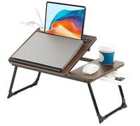 Laptop Desk, Laptop Bed Table with Foldable Legs, Cup Holder, Storage Drawer and USB Charging Port, Lap Desk Suitable for Work, Reading, Writing, Breakfast (Brown)