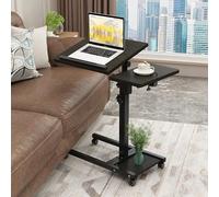 Laptop Desk Stand for Bed Portable Desk Overbed Bedside Mobile Laptop Table Rolling Foldable Table Adjustable Height with Locked Wheels & Mouse Pad for Office Sofa (Dekuwood Black)