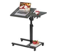 Laptop Desk Stand for Bed Portable Desk Overbed Bedside Mobile Laptop Table Rolling Foldable Table Adjustable Height with Locked Wheels & Mouse Pad for Office Sofa (Dekuwood Black)
