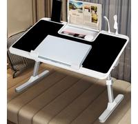 Laptop Desk USB Bed Table, Adjustable Height and Angle Laptop Tray, Foldable Laptop Stand with USB Charge Port, Book Stand & Drawer, Card Slot, Portable for Eating Reading Working Camping