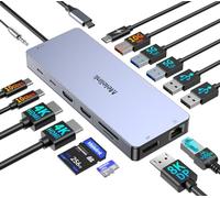Laptop Docking Station Dual Monitor, Melelink 15-in-1 USB C Hub Multiport Adapter Triple Display 2 HDMI 4K, 8K Displayport, 7 USB Ports, PD, SD/TF, Ethernet, 3.5MM Dock for Dell, Lenovo, Microsoft, HP