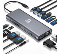 Laptop Docking Station Triple Display - 14-in-1 USB C Hub with Dual 4K HDMI, 1080p VGA, 100W Power Delivery, 10Gbps USB-C/USB-A, Gigabit Ethernet, SD/TF, Audio Mic - For MacBook/HP/Dell/Lenovo/Surface