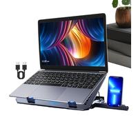 Laptop Fan Cooling Pad - 14.17 Inch Non-Slip Notebook Riser | Black ABS Aluminium Alloy Laptop Cooler Stand - Ergonomic Adjustable Desk Work Meeting Travel Office Bedroom Use
