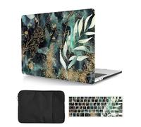 Laptop Hard Shell Case Compatible with MacBook Pro 15 inch with Touch Bar and Touch ID 2019 2018 2017 2016 Release A1707 A1990, Plastic Hard Shell Case Cover & Keyboard Cover & Bag, Green Leaves