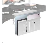 Laptop holder on desk side - vertical laptop stand made of aluminium alloy, edge clamp bracket, secure device hanging function, office accessory | Laptop rack for workstation setup