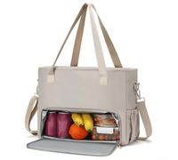 Laptop Lunch Tote Bag for Women, Lunch Tote Bag, Work Tote Bag with Insulated Lunch Compartment for Work, Teacher, Nurse-, 16.9 * 6.7 * 12.6inch (beige)