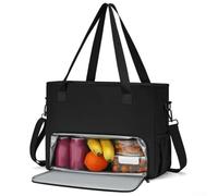 Laptop Lunch Tote Bag for Women, Lunch Tote Bag, Work Tote Bag with Insulated Lunch Compartment for Work, Teacher, Nurse-, 16.9 * 6.7 * 12.6inch (black)